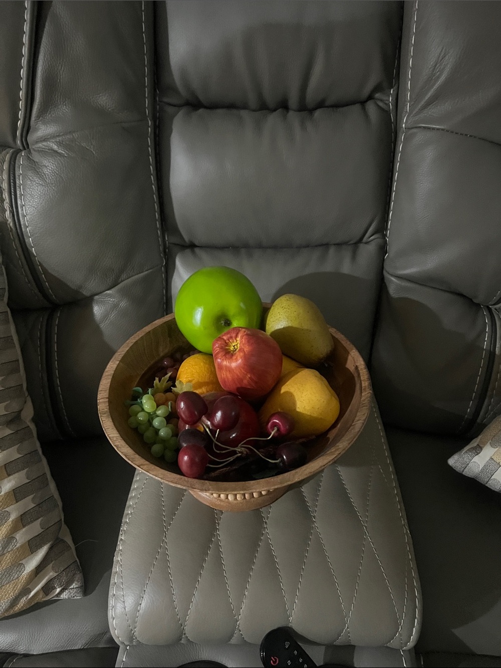 Wooden Fruit Bowl with Assorted Faux Fruit - Green, Red, Yellow